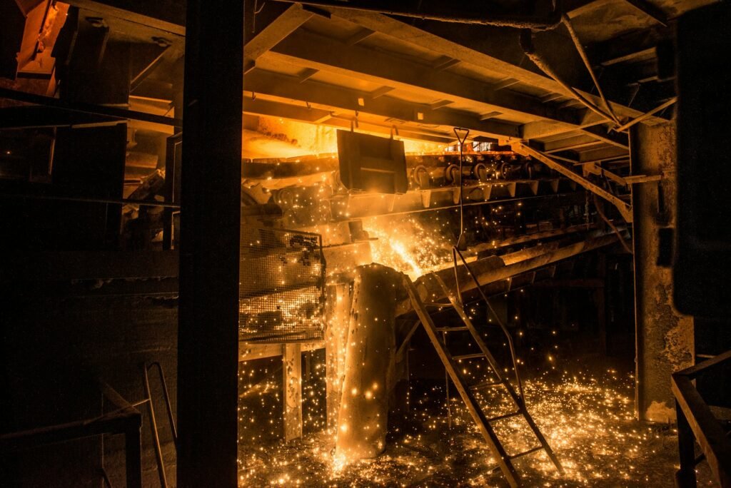 The production process at the steel mill